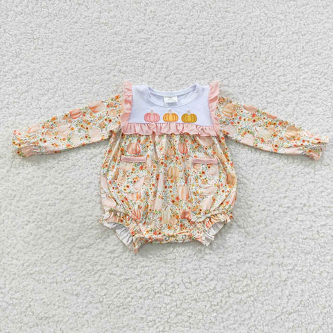LR0450 baby girl clothes embroidery pumpkin baby halloween bubble