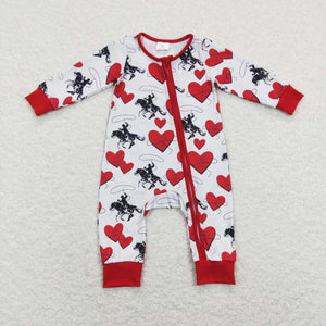 LR0903 baby clothes western clothes heart horse baby valentines day romper clothes