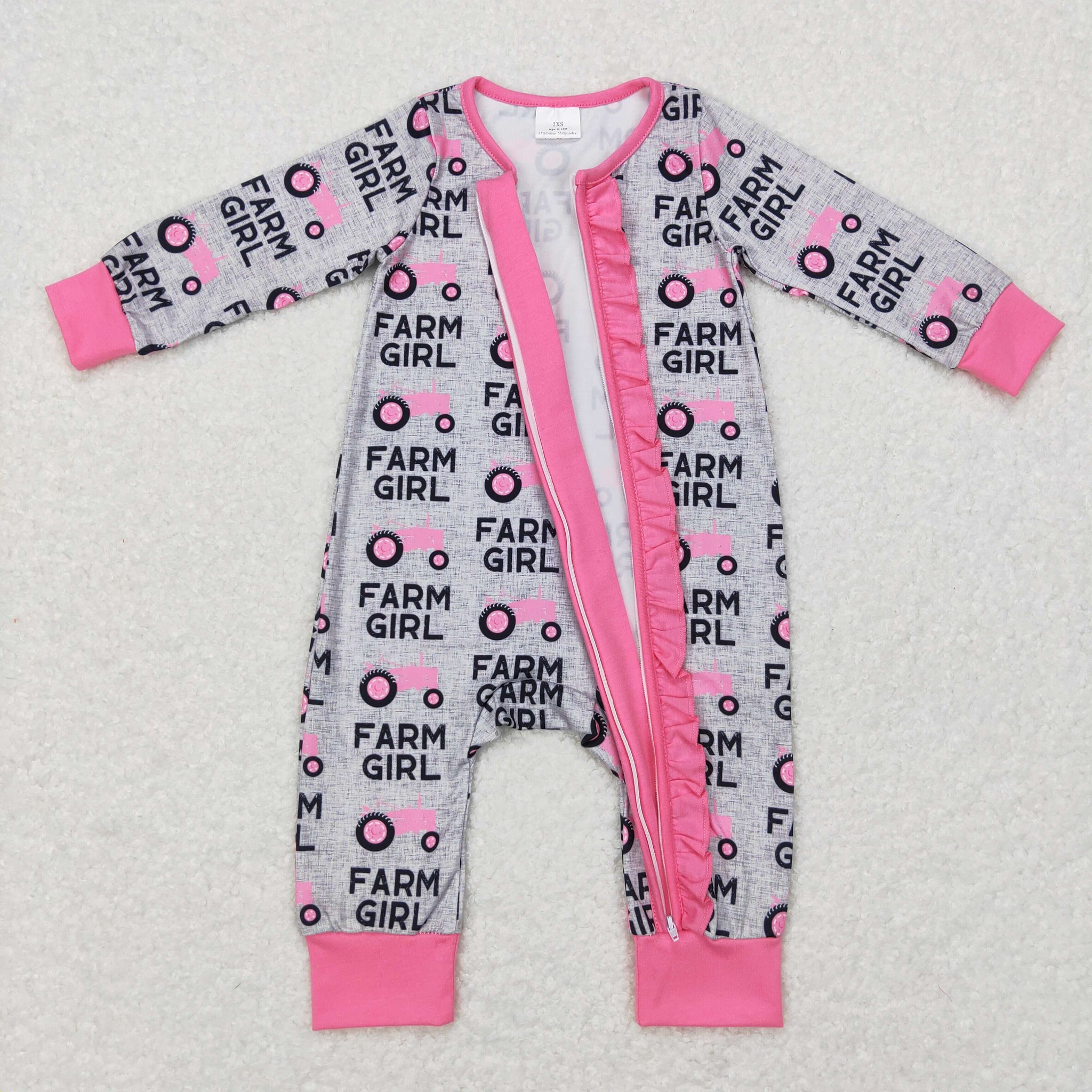LR0687 baby girl clothes farm girl pink tractor winter romper