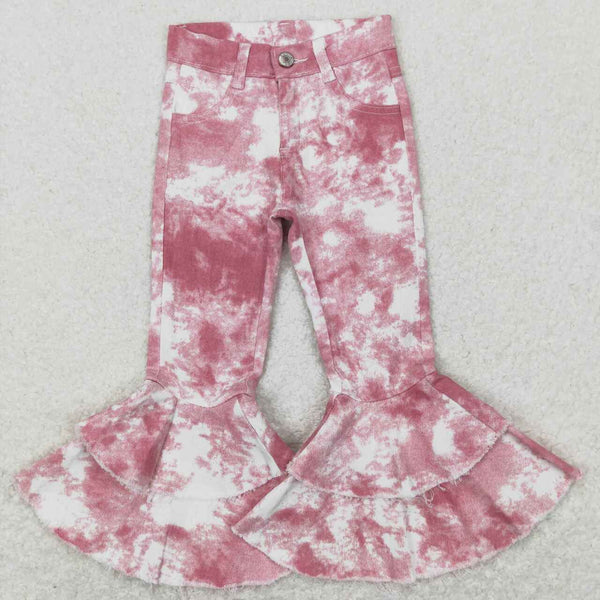 P0399 baby girl clothes pink and white bell bottom jeans valentines day jeans winter pant