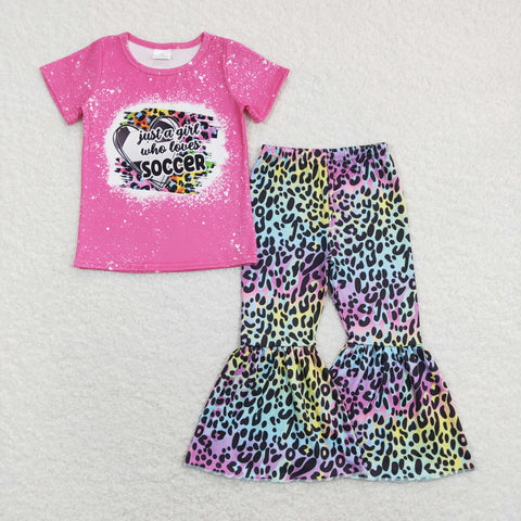 GSPO1273 baby girl clothes colorful leopard print girls bell bottoms outfit fall spring set