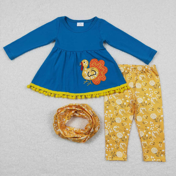 GLP0720 toddler girl clothes turkey embroidery thanksgiving outfit