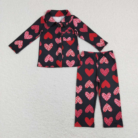 GLP1137 baby girl clothes girl heart valentines day pajamas set toddler valentines day clothes