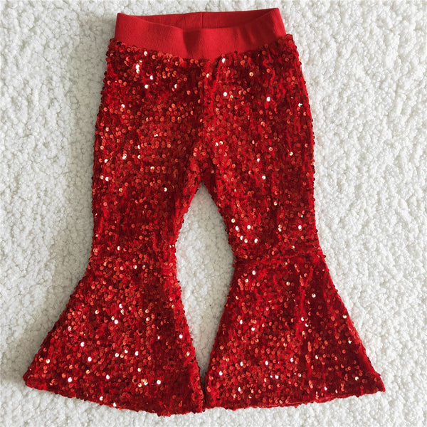 B4-11 kids clothes girls red sequin winter bell bottom pants girl christmas clothes