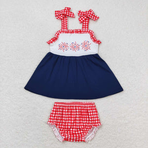 GBO0330 RTS baby girl clothes fireworks 4th of July patriotic girl summer bummies sets