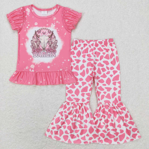 GSPO1052 toddler girl clothes cow girl bell bottom outfit valentines day outfit