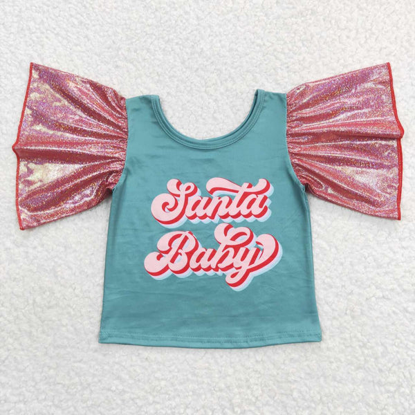 GT0286 baby girl clothes merry christmas santa baby top tshirt