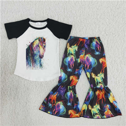 B8-4 kids clothes girls horse fall spring bell bottom outfits-promotion 2024.5.3 $2.99