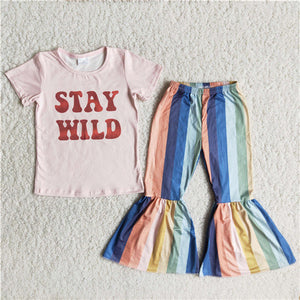 C11-3 girl clothes stay wild colorful stripe spring fall set-promotion 2023.8.21