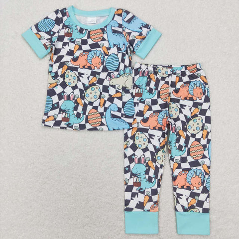 BSPO0283 baby boy clothes blue egg baby easter clothes boy dinosaur easter outfit