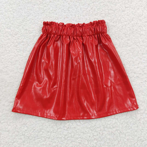 GLK0011 toddler girl clothes red leather skirt christmas bottom