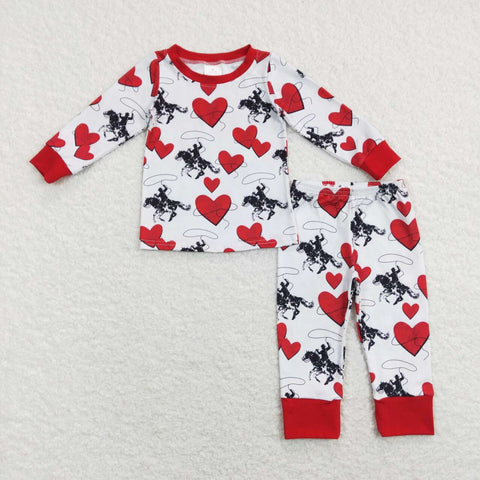 BLP0455 kids clothes boys cowboy toddler valentines day clothes pajamas set