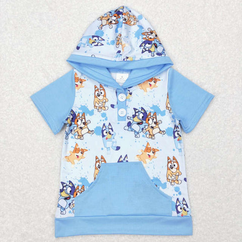 BT0452 baby boy clothes dog blue winter hoodies shirt top toddler winter clothes