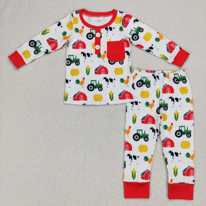 BLP0340 toddler boy clothes boy winter outfit tractor boy winter pajamas set