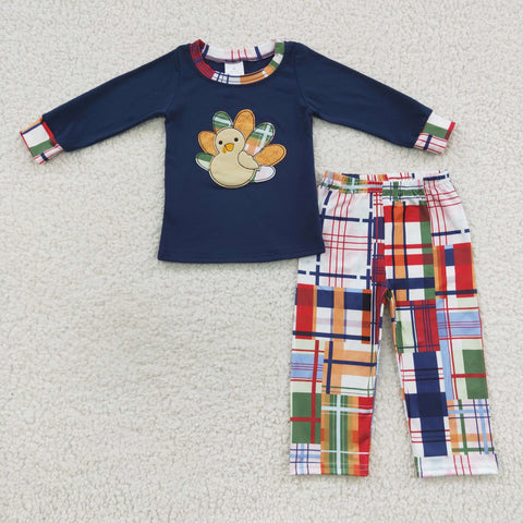 BLP0191 toddler boy clothes embroidery turkey boy thanksgiving outfit