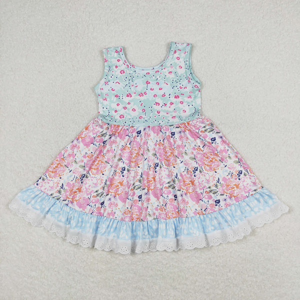 GSD0861 RTS baby girl clothes sleeveless blue flower girl summer dress