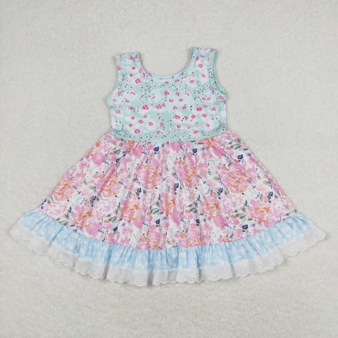 GSD0861 RTS baby girl clothes sleeveless blue flower girl summer dress
