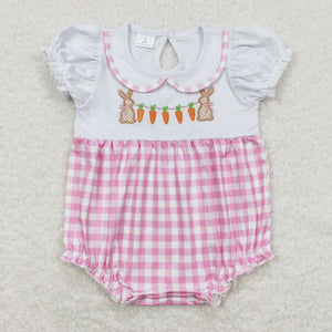 SR0722 baby girl clothes embroidery rabbit carrot easter short sleeve romper girl easter bubble