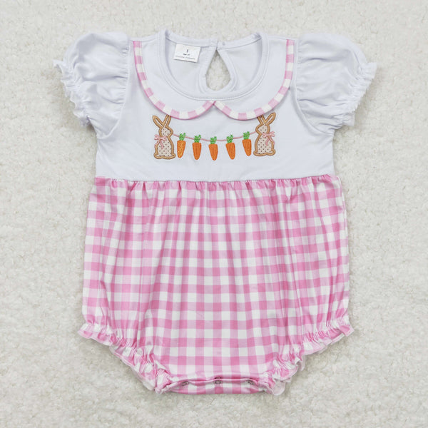SR0722 baby girl clothes embroidery rabbit carrot easter short sleeve romper girl easter bubble
