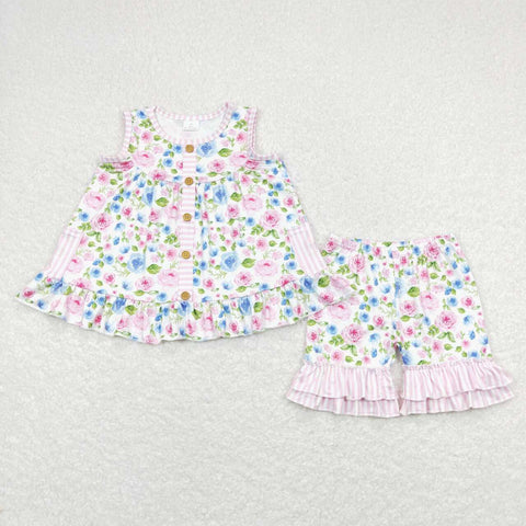 GSSO0569 baby girl clothes pink flower girl summer outfits 1