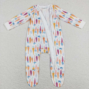 LR0890 baby clothes carrot zipper romper boy easter clothes toddler easter romper