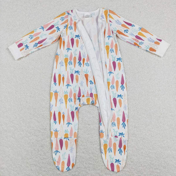 LR0890 baby clothes carrot zipper romper boy easter clothes toddler easter romper