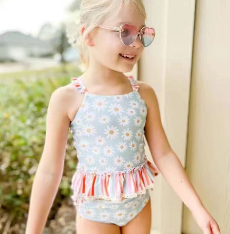 S0157 baby girl clothes floral flower girl swimsuit swimwear 1