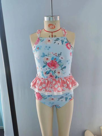 S0159 baby girl clothes floral flower girl swimsuit swimwear beach wear