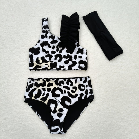 S0224 RTS baby girl clothes black leopard pattern girl summer swimsuit