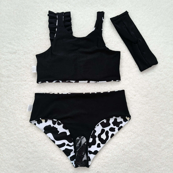 S0224 RTS baby girl clothes black leopard pattern girl summer swimsuit