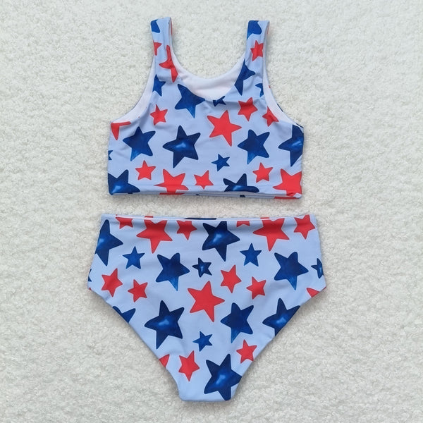 S0228 RTS baby girl clothes star 4th of July patriotic girl summer swimsuit