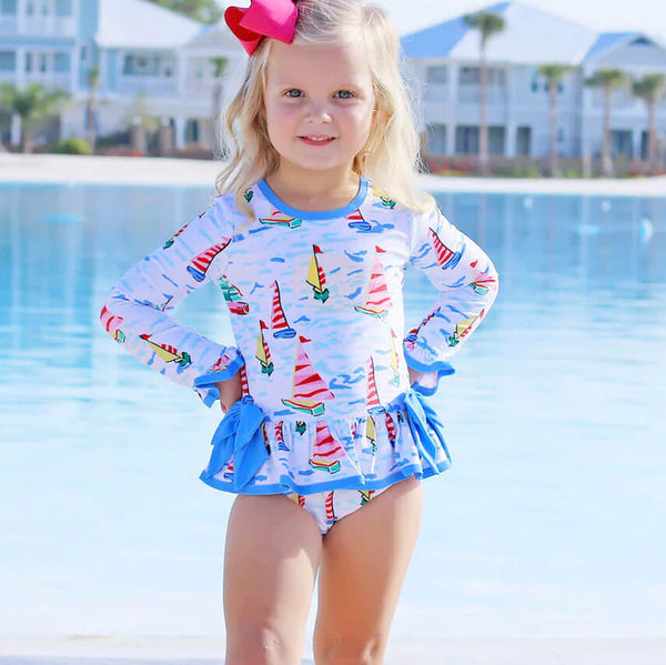 S0276 RTS baby girl clothes sailboat girl summer swimsuit infant swim wear 1
