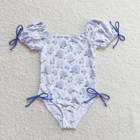 S0329 RTS baby girl clothes floral purple girl summer swimsuit beach wear 1