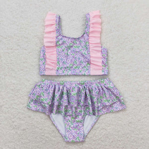 S0332 RTS baby girl clothes floral pink girl summer swimsuit beach wear 1