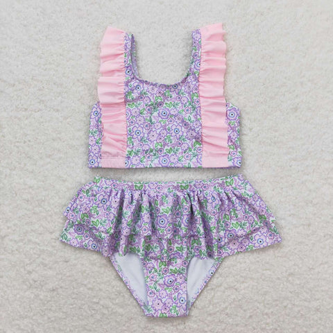 S0332 RTS baby girl clothes floral pink girl summer swimsuit beach wear 1