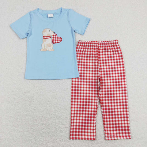 BSPO0269 baby boy clothes dog embroidery heart puppy love boy valentines day outfits