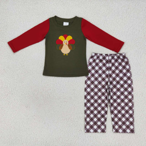 BLP0339 toddler boy clothes turkey embroidery boy thanksgiving outfit