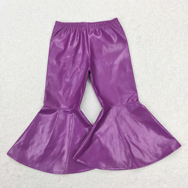 P0419 baby girl clothes purple leather pant toddler Mardi Gras clothes baby bell bottom pant
