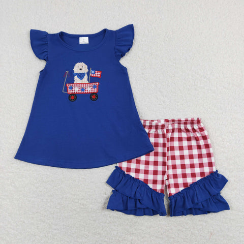 GSSO0460 baby girl clothes 4th of July patriotic dog embroidery girl summer outfits