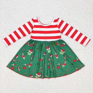 GLD0390 kids clothes girls red stripe girl christmas dress