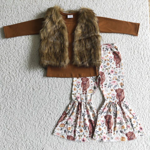 brown fur vest brown cow baby girl clothes winter outfits 1