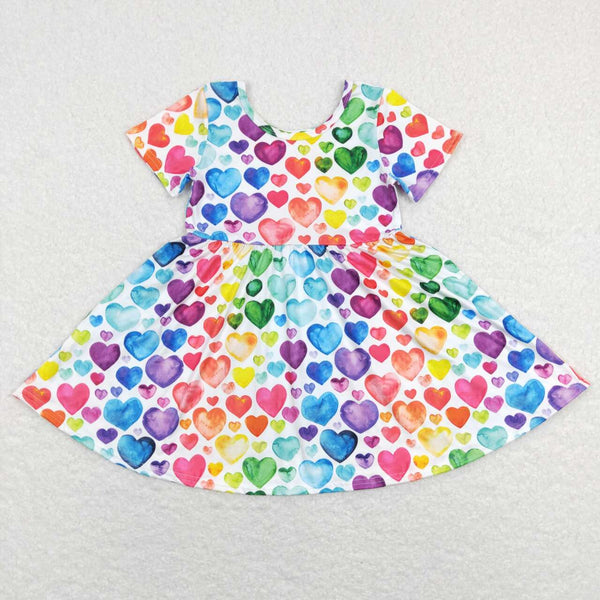 C7-16 toddler girl clothes colorful heart girl valentines day dress twirl dress