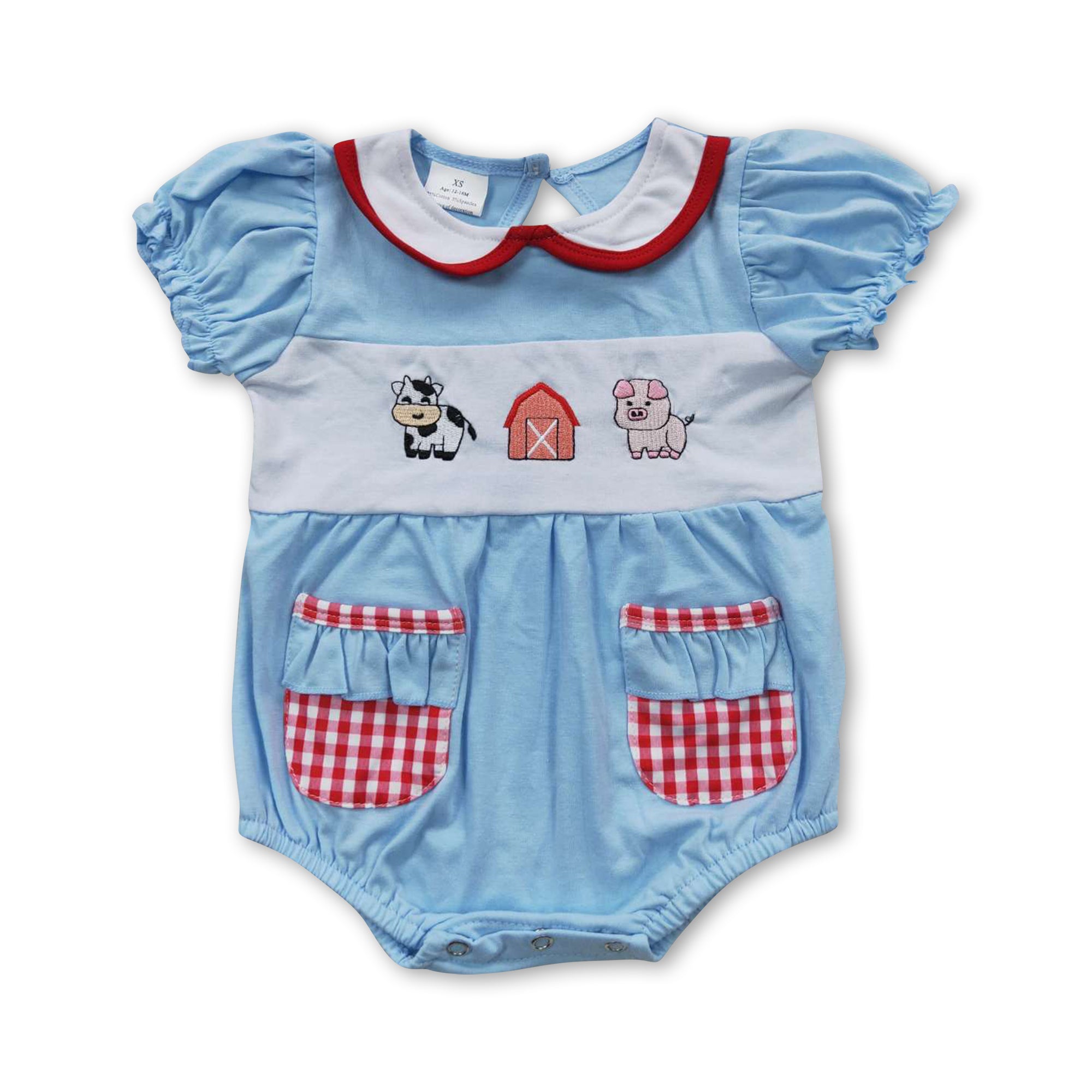 SR0263 baby girl clothes farm pig cow embroidery summer bubble