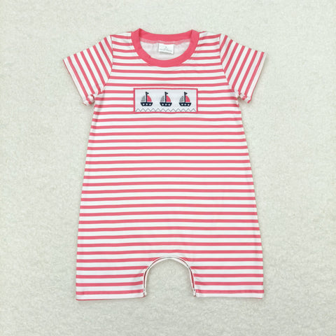 SR1028 RTS baby girl clothes sailboat embroidery 4th of July patriotic girl summer romper