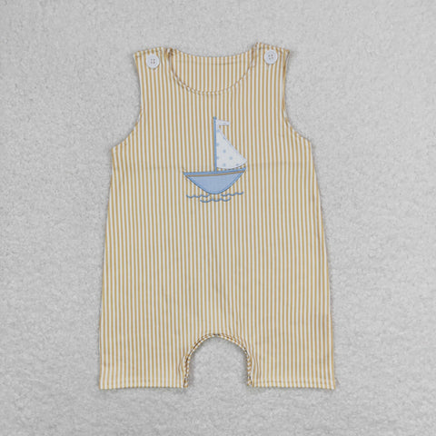 SR1062 RTS baby boy clothes embroidery sailboat toddler boy summer romper
