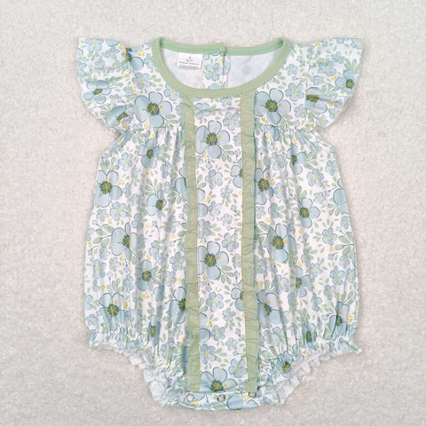 SR1180 RTS baby girl clothes green floral toddler girl summer bubble