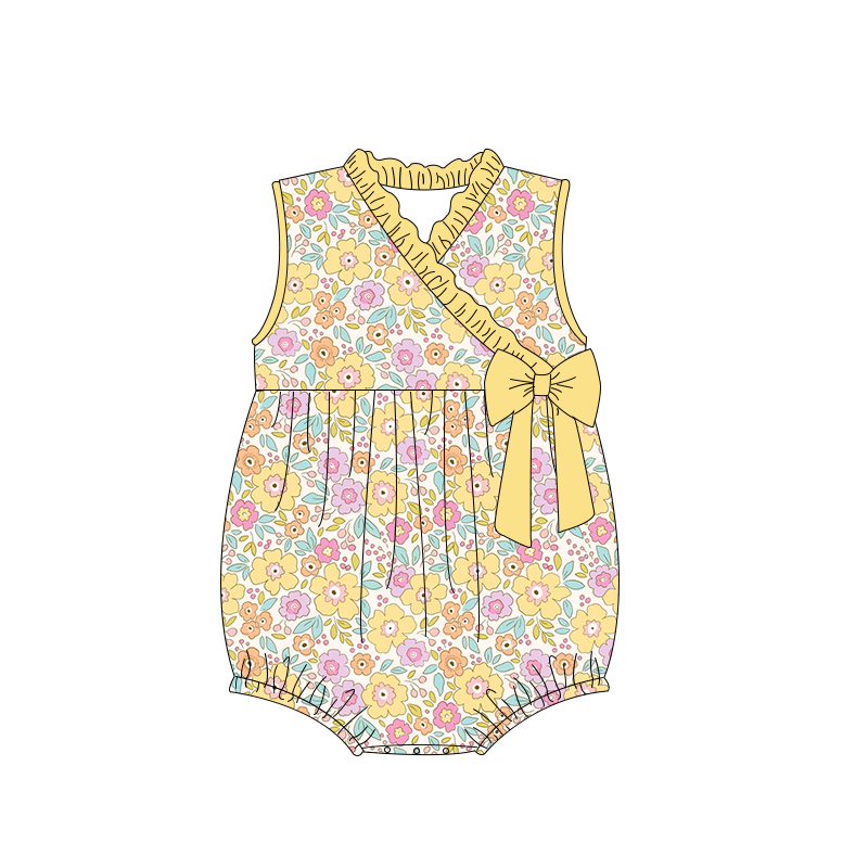 SR1630 pre-order baby girl clothes yellow floral toddler girl summer bubble