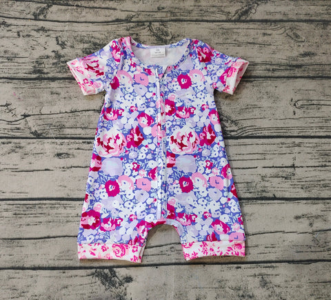 SR1767 pre-order baby girl clothes purple floral toddler girl summer romper