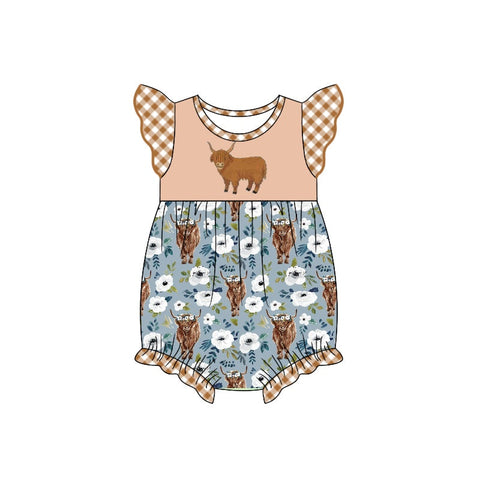SR1773 pre-order baby girl clothes highland cow flower  toddler girl summer bubble