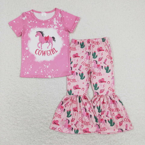 GSPO1238 baby girl clothes horse girls cowgirl outfit girl bell bottoms outfit fall spring set